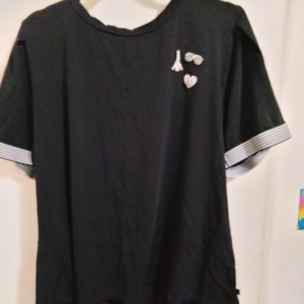 Karl Lagerfeld Black Blouse with Short Sleeves and Decorative Embellishment